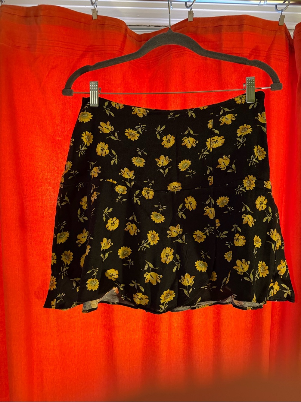 Sezane Black Mini Skirt with Yellow Floral Print